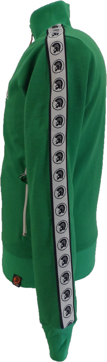 Trojan Records camisetas de chándal retro verdes con mangas grabadas para hombre