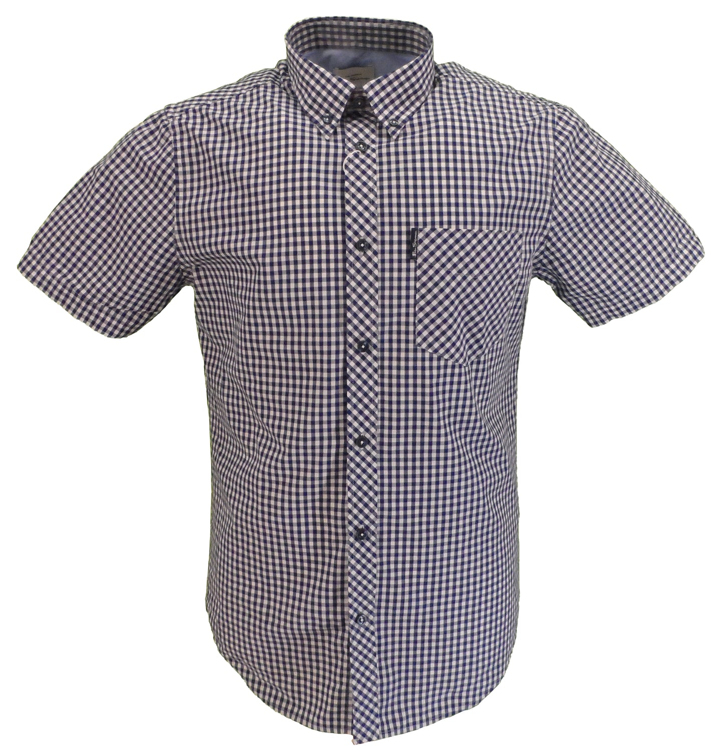 Ben Sherman dunkelblaue Gingham-Karo-Kurzarmhemden für Herren …