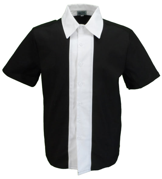Mazeys Bowling Shirts Rockabilly rétro noires et blanches pour hommes
