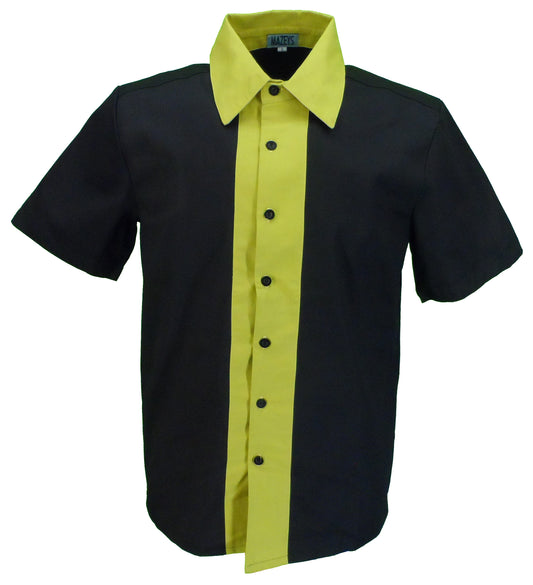 Mazeys Mens Retro Black and Yellow Rockabilly Bowling Shirts