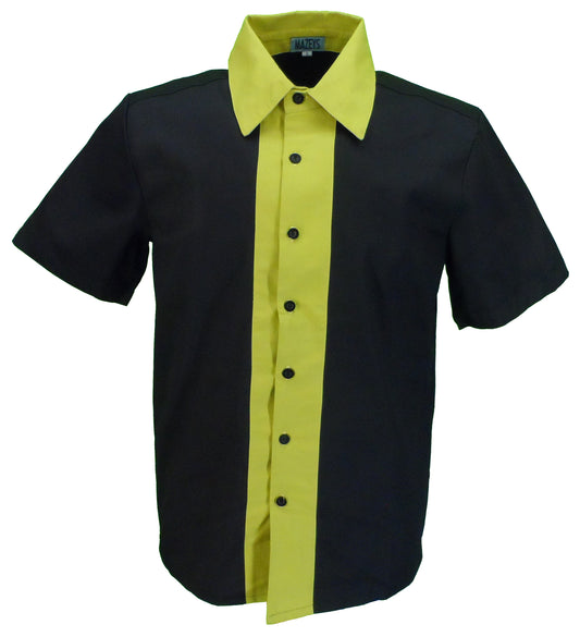 Mazeys Bowling Shirts rockabilly retrò nere e gialle da uomo