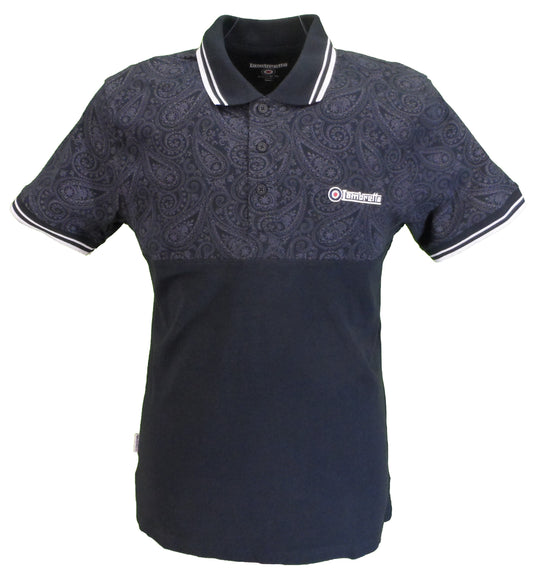 Marineblaue Lambretta Poloshirts aus Baumwolle mit halbem Paisleymuster