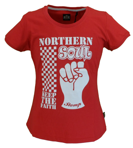 Stomp señoras rojo alma del norte mantener la fe camisetas