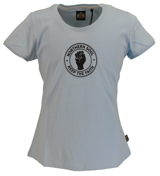 Blaue Stomp-Damen-T-Shirts „Keep the Faith Northern Soul“.