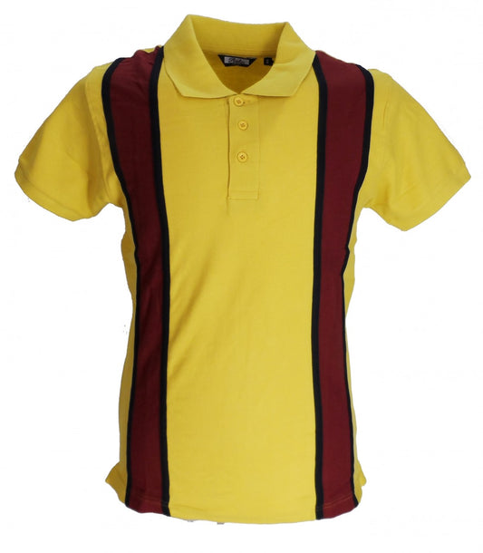 Relco Striped Vintage Style Mod Mustard & Burgundy Polo Shirt
