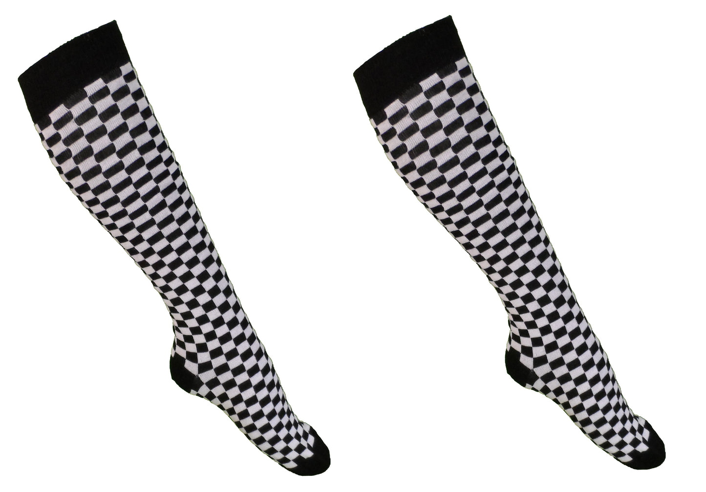 Ladies 2 Pair Pack of Black/White Checked Knee High Socks