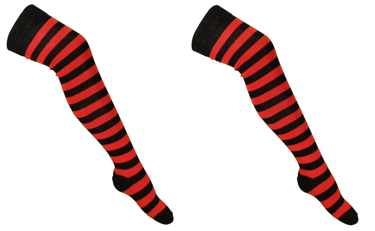 Ladies 2 Pair Pack of Red/Black Striped Over the Knee Socks