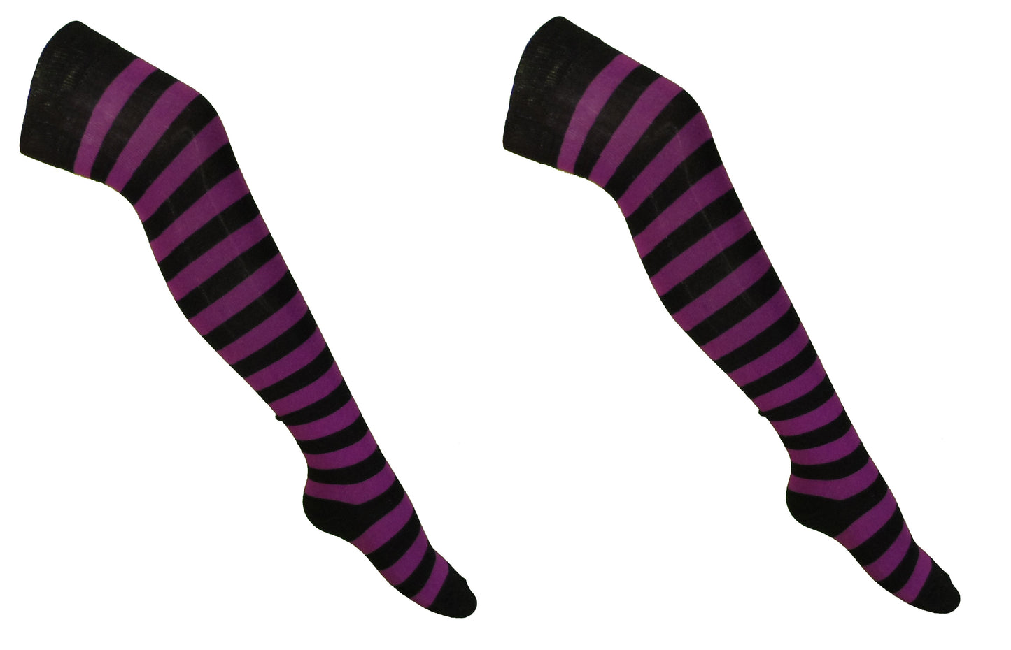 Ladies 2 Pair Pack of Purple/Black Striped Over the Knee Socks