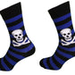 Ladies 2 Pair Blue Striped Skull and Crossbone Socks