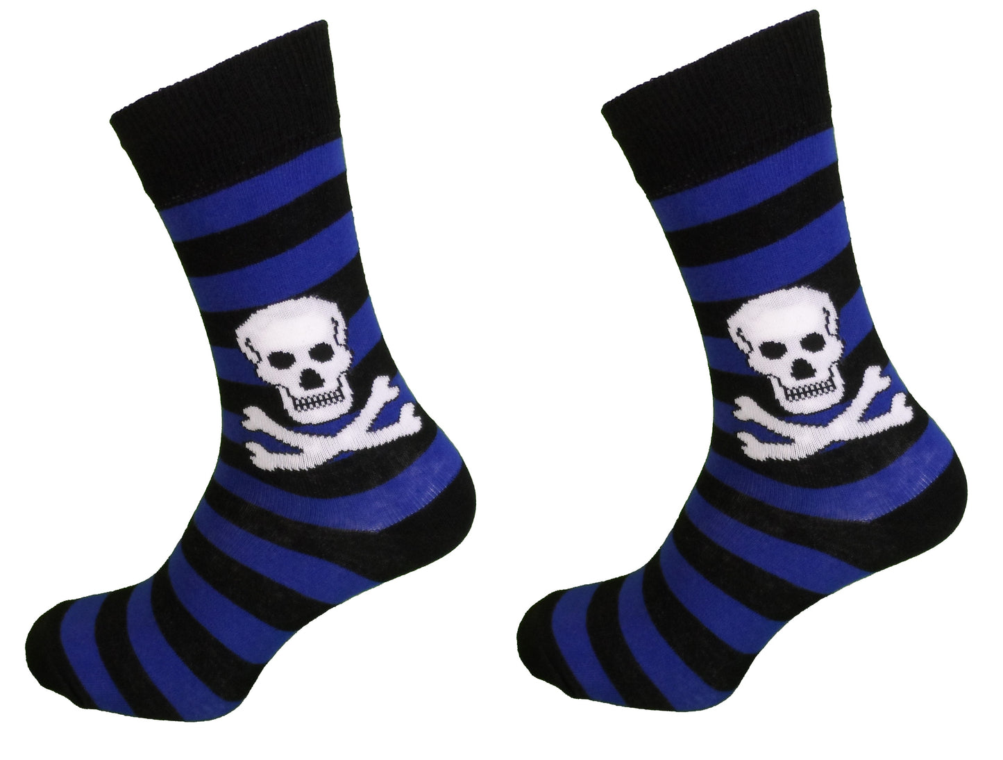 Ladies 2 Pair Blue Striped Skull and Crossbone Socks
