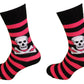 Ladies 2 Pair Fuchsia Striped Skull and Crossbone Socks