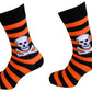 Ladies 2 Pair Orange Striped Skull and Crossbone Socks