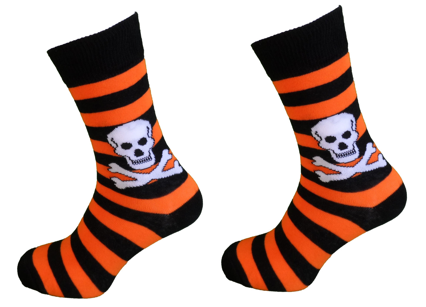 Ladies 2 Pair Orange Striped Skull and Crossbone Socks