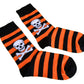 Ladies 2 Pair Orange Striped Skull and Crossbone Socks