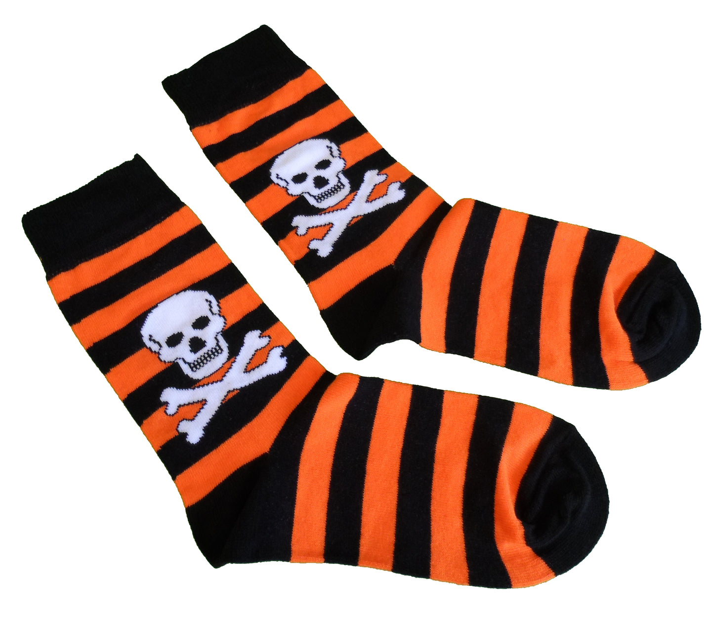 Ladies 2 Pair Orange Striped Skull and Crossbone Socks