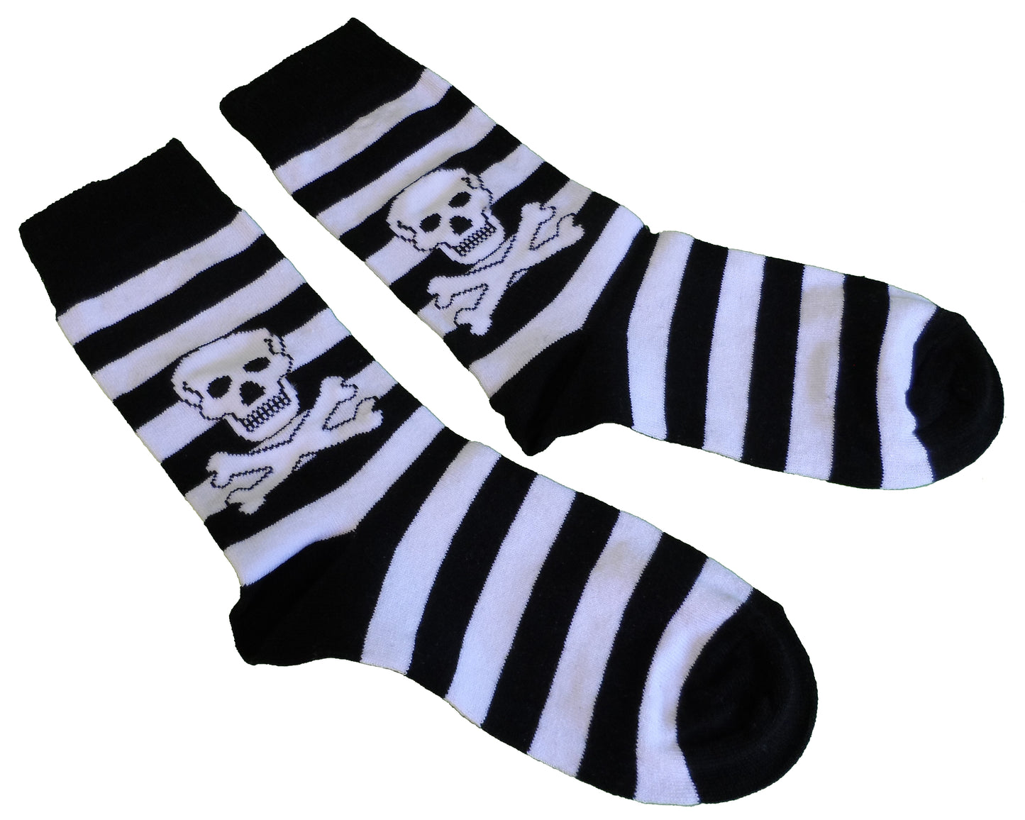 Ladies 2 Pair Black/White Striped Skull and Crossbone Socks