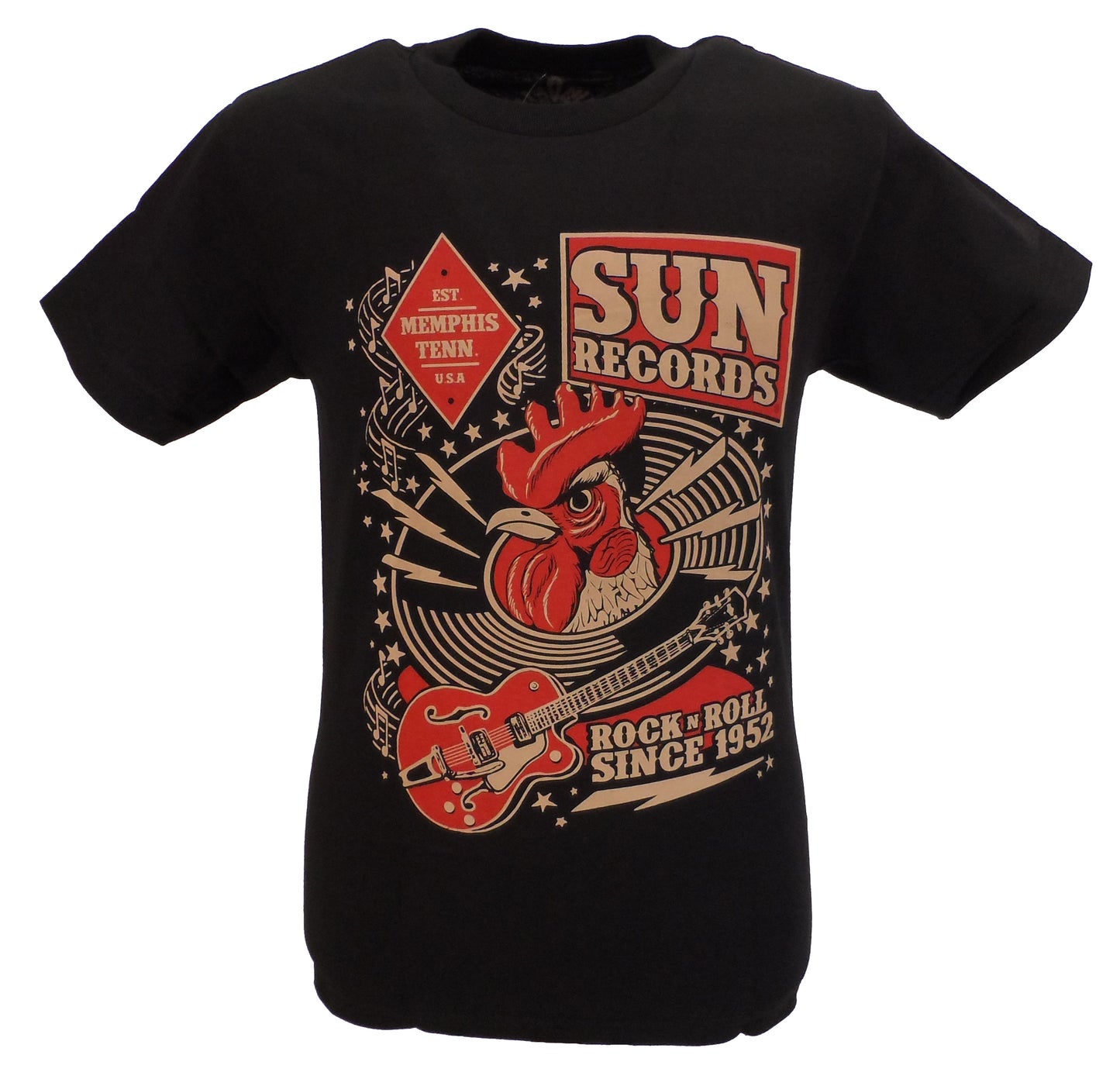 Sun Records Mens Black Rooster Cotton T Shirt