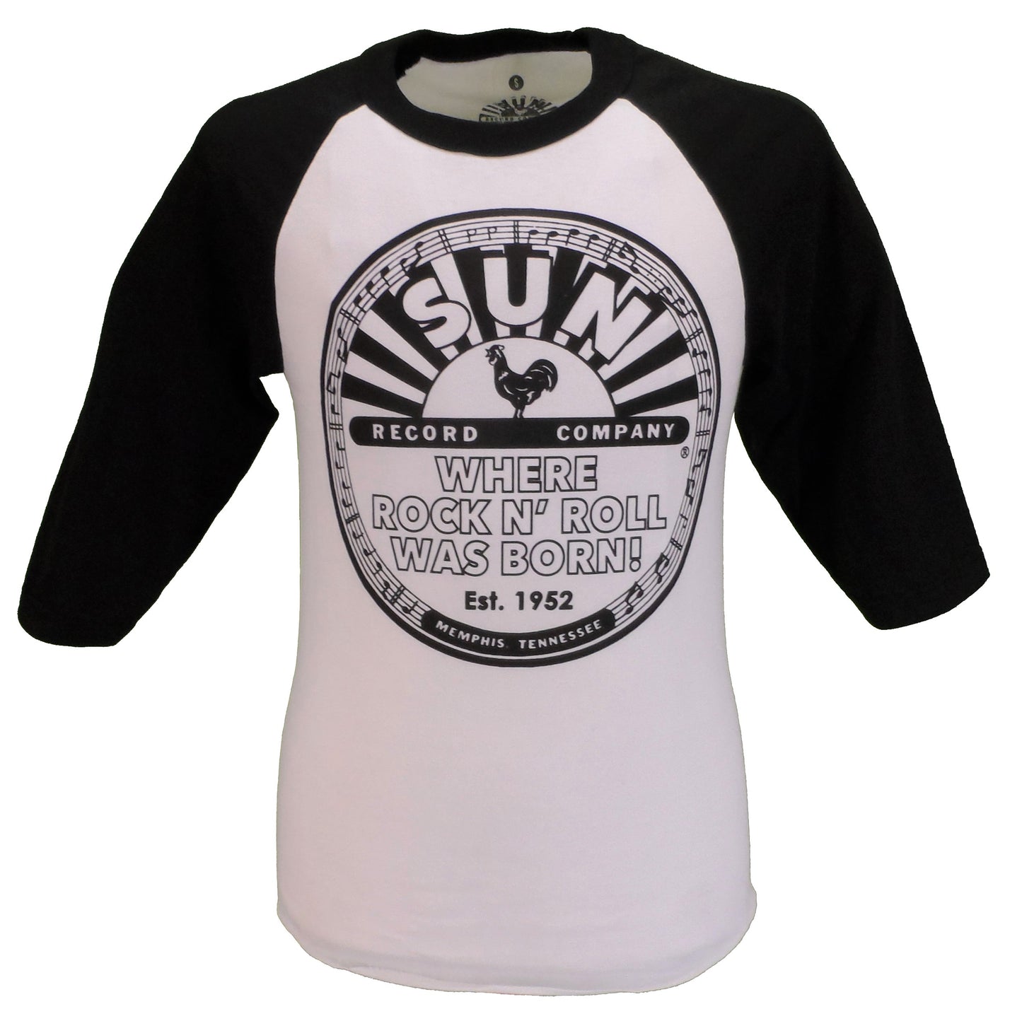 Sun Records Mens White and Black Cotton T Shirt