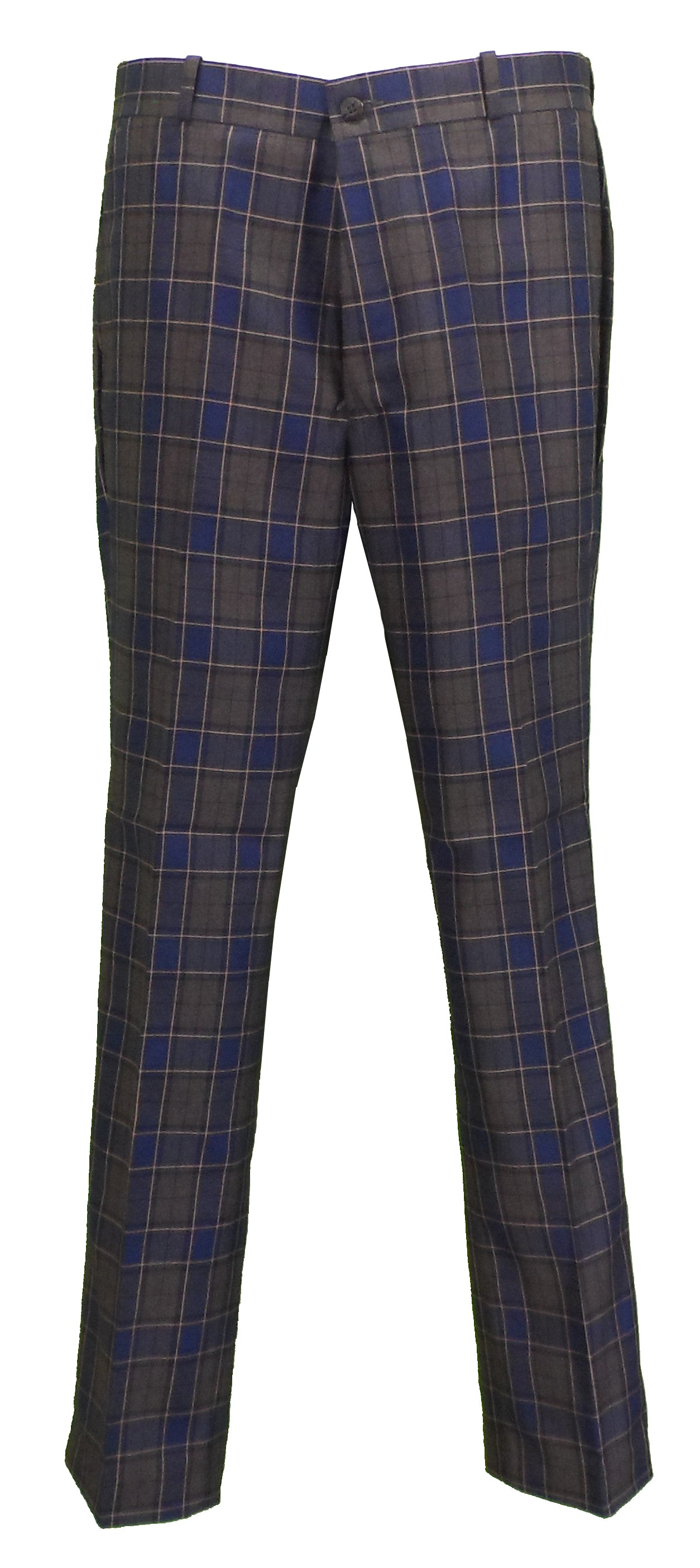 Relco pantalon sta-press coupe slim à carreaux tartan bleu/gris/moutarde pour homme