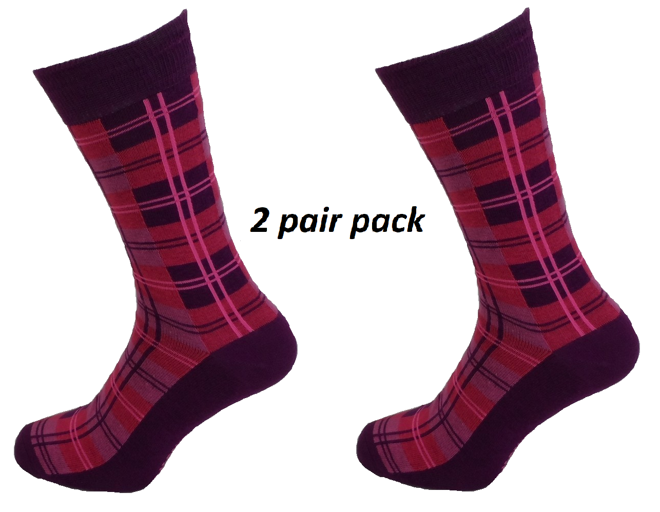 Mens 2 Pair Pack Purple Tartan Retro Socks