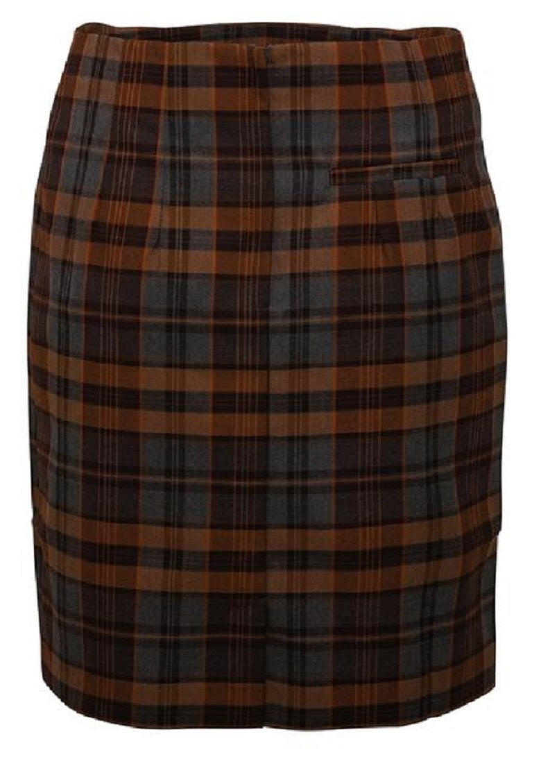 Relco Ladies Retro Rude Girl Grey/Tan Tartan Pencil Skirt