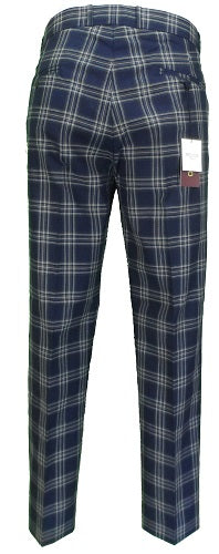 Relco Navy Tartan Check Slim Fit Sta Press Mod Retro Trousers
