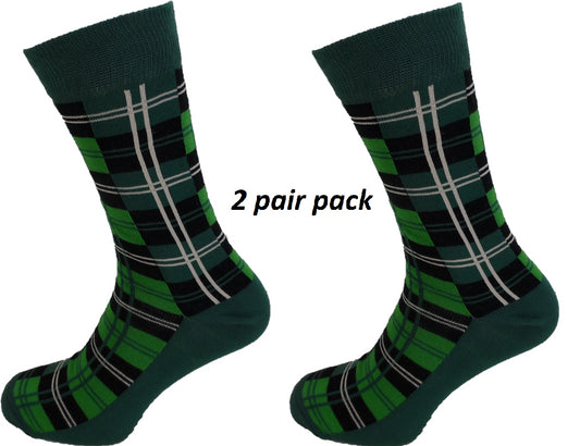 Mens 2 Pair Pack Green Tartan Socks