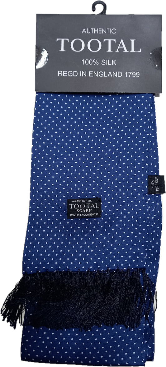 Tootal Vintageブルー/ホワイト ピンドット 100% シルク スカーフ