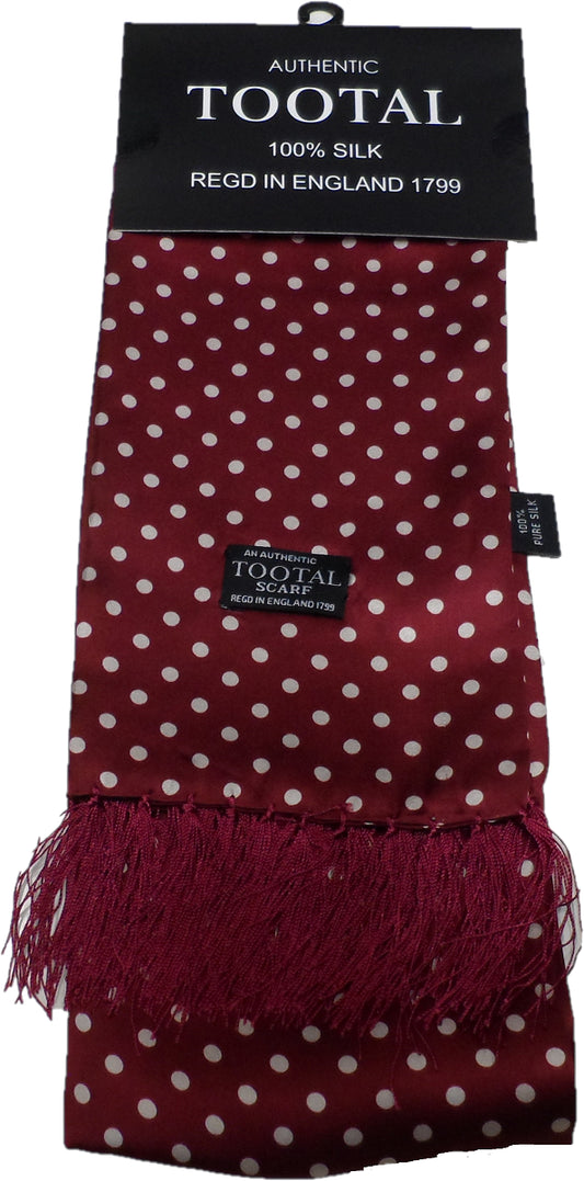Tootal Vintage bordeaux/cremefarvet polkaprikket 100% silketørklæde