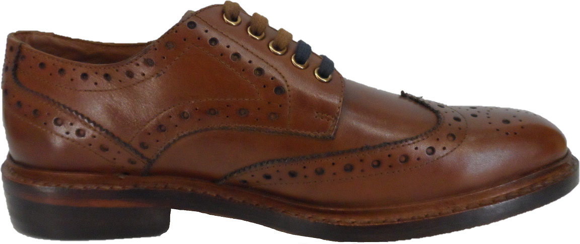 Ikon Original Tan Retro Mod All Leather Brogue Shoes