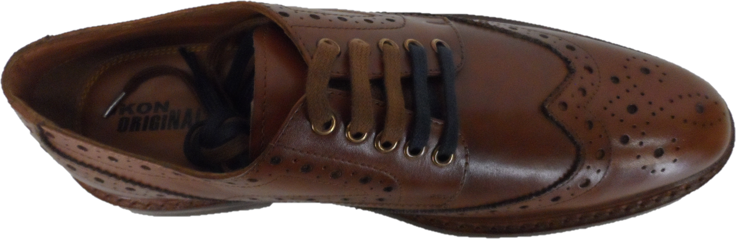 Ikon Original Tan Retro Mod All Leather Brogue Shoes