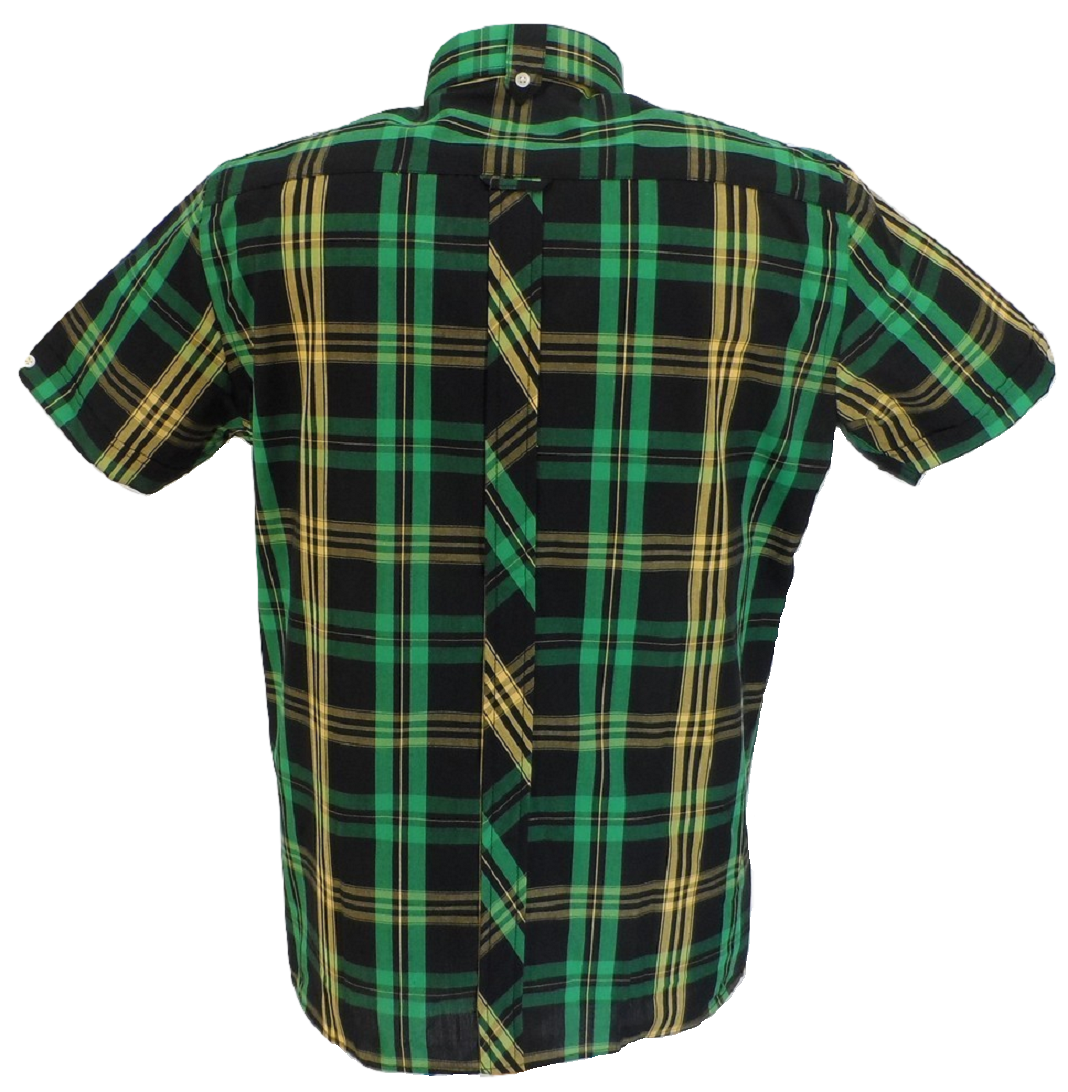Trojan Chemises à manches courtes et pochette de costume à carreaux vert/noir/doré pour homme