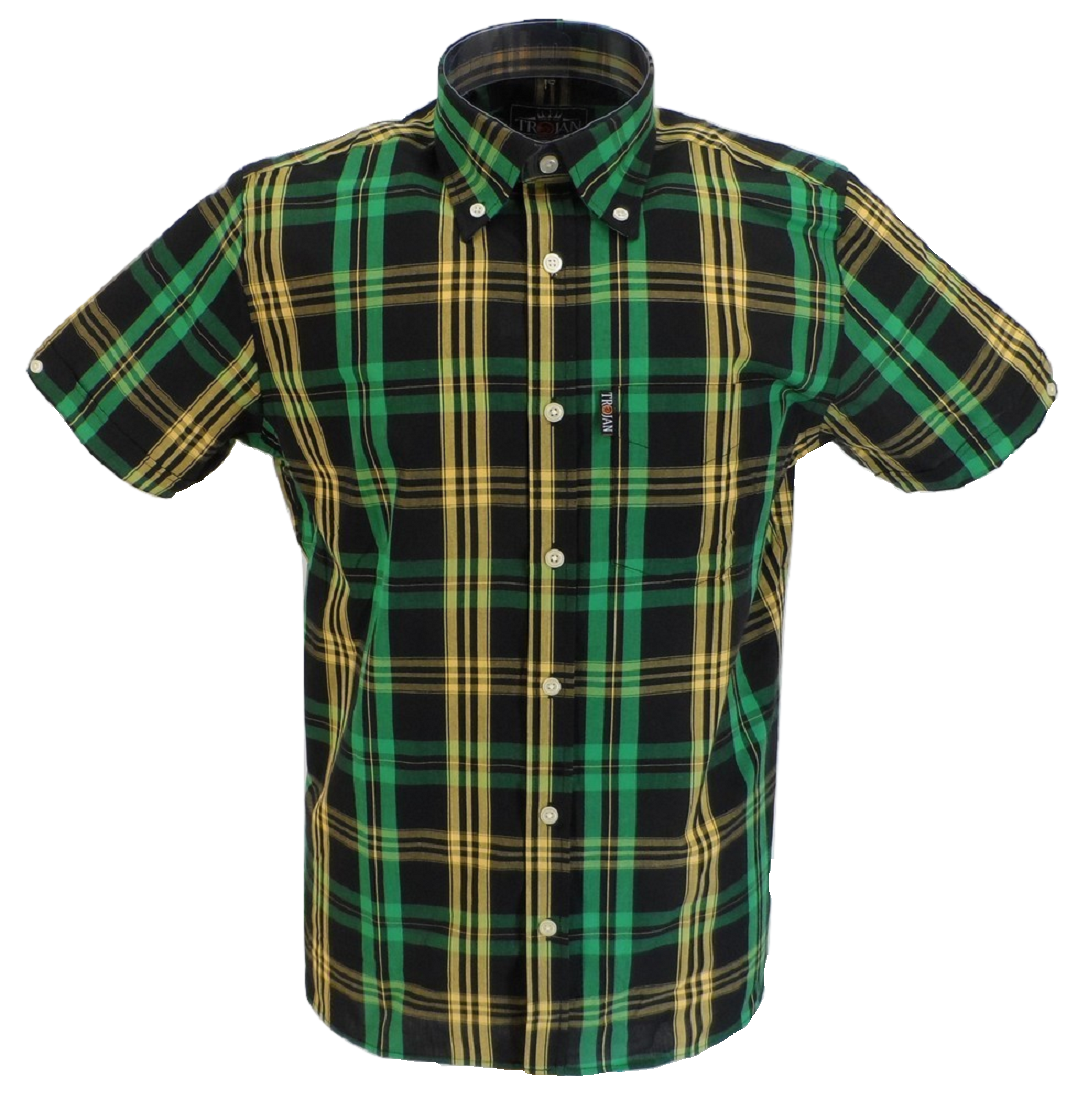Trojan Mens Green/Black/Gold Check Short Sleeved Shirts and Pocket Square