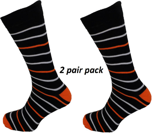 Schwarz-orange-weiß gestreifte Retro- Socks für Herren im 2er-Pack