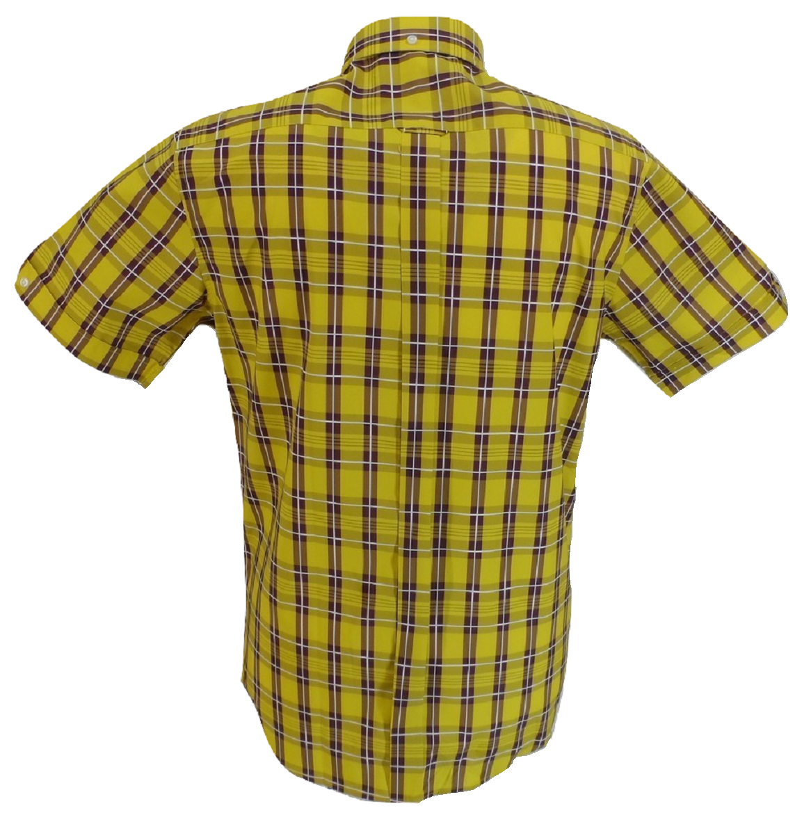 Mazeys Chemises à manches courtes 100 % coton à carreaux jaunes et sang de bœuf pour homme