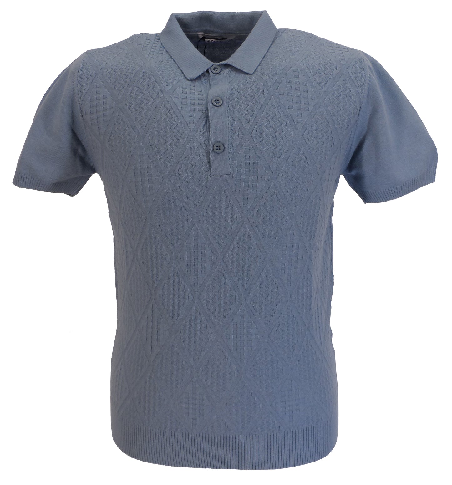 Relco Mens Blue Retro Patterned Knitted Polo Shirts