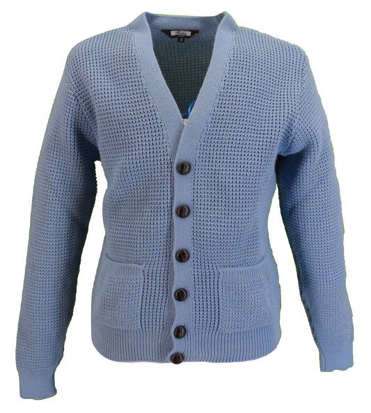 Cardigan classique rétro en tricot gaufré bleu ciel