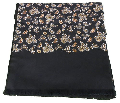 Mazeys Classic Retro Mod Mod Tassled Scarf Black Paisley