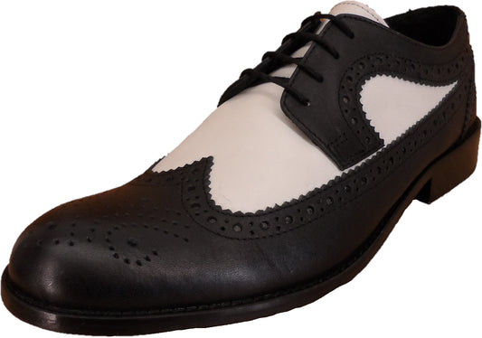 Ikon Original Black/White Retro Mod All Leather Brogue Shoes